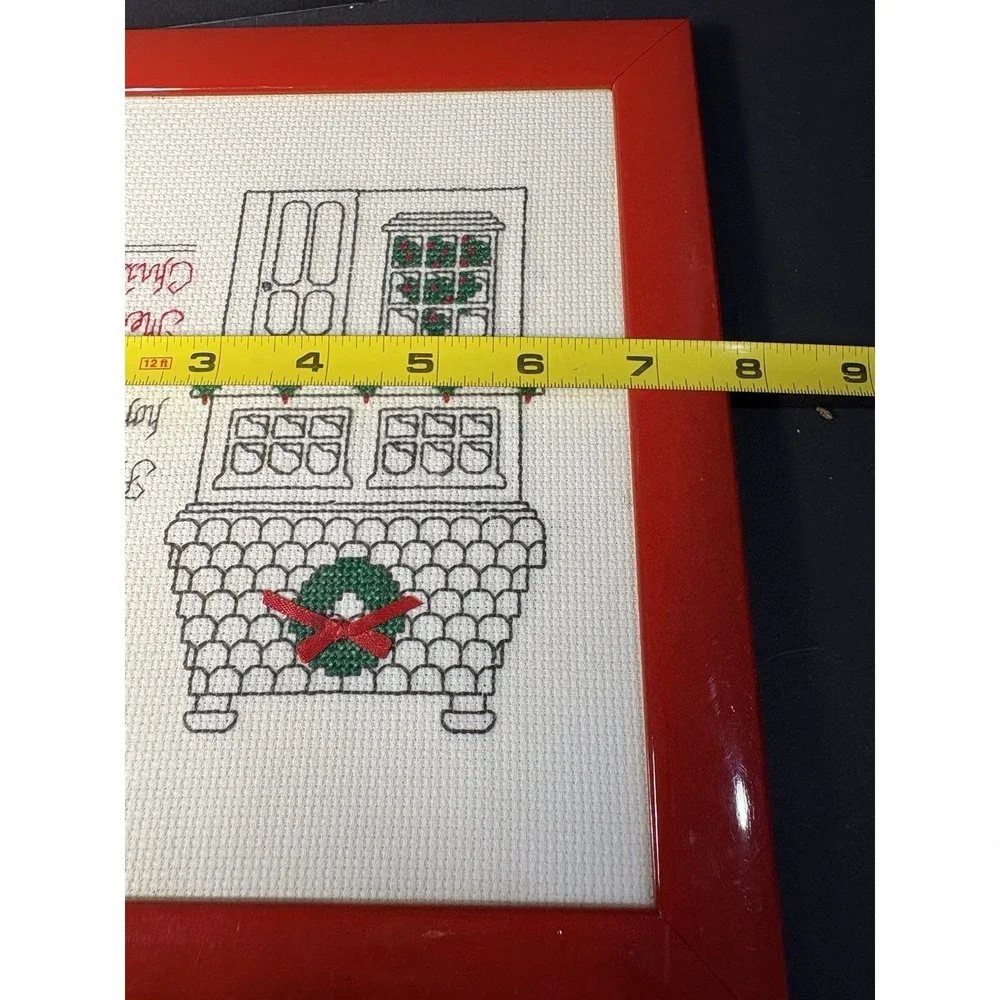 Handmade Cross Stitch Christmas Wall Art Framed, From My Home to Yours,Merry xma